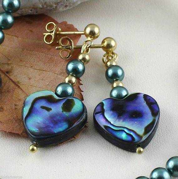 Unikatowa biżuteria - kolczyki z perel Opal Paua i muszli Abalone 1