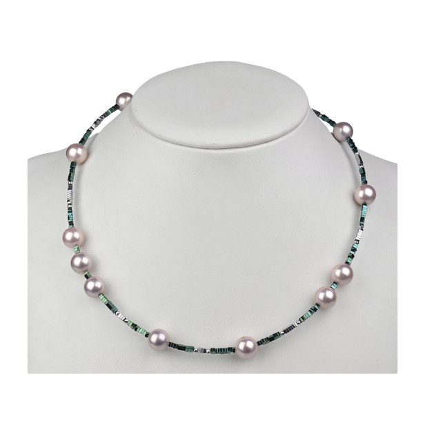 Naszyjnik z muszli perłowej i hematytów