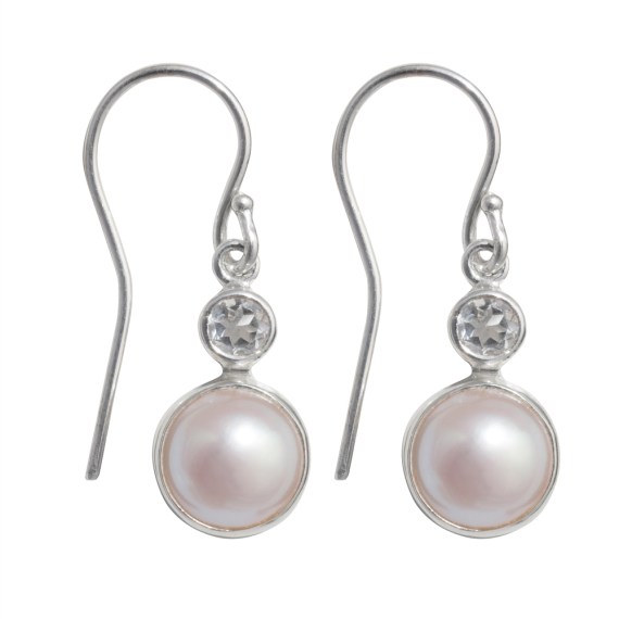 Ohrhänger Perle weiß , Topas weiß facettiert