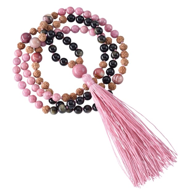 naszyjnik z mookaitu, obsydianu i rodonitu