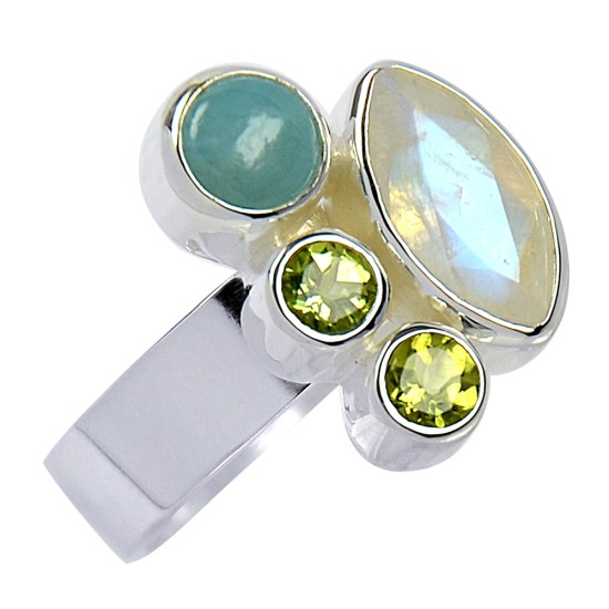 Ring Larimar, Peridot, Labradorit weiß