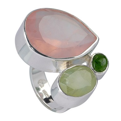 Ring Rosenquarz, Prehnit, Chromdiopsid
